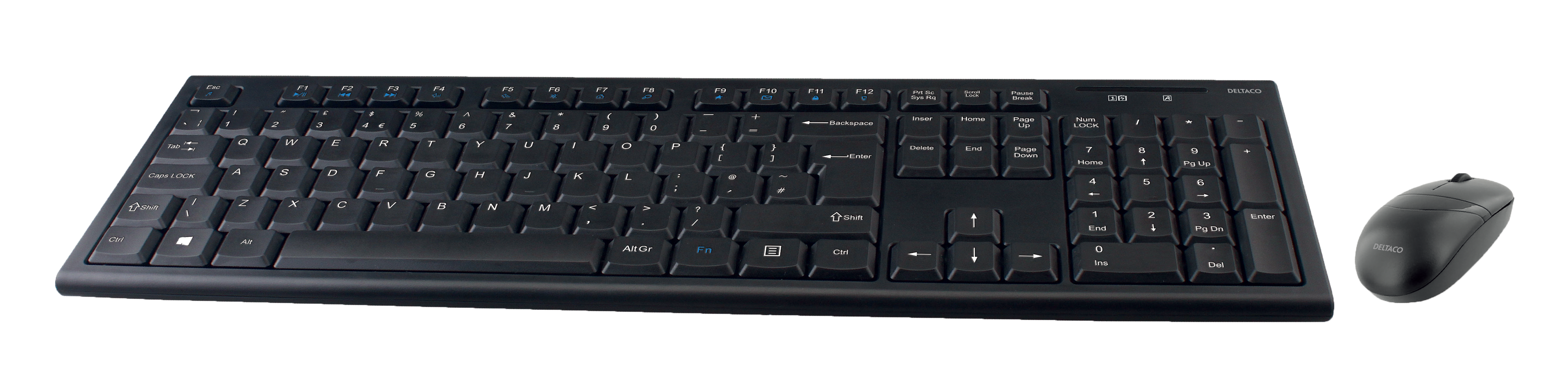 Wireless keyboard and mice DELTACO 105 keys, UK layout, 2.4GHz USB nano receiver, black / TB-114-UK