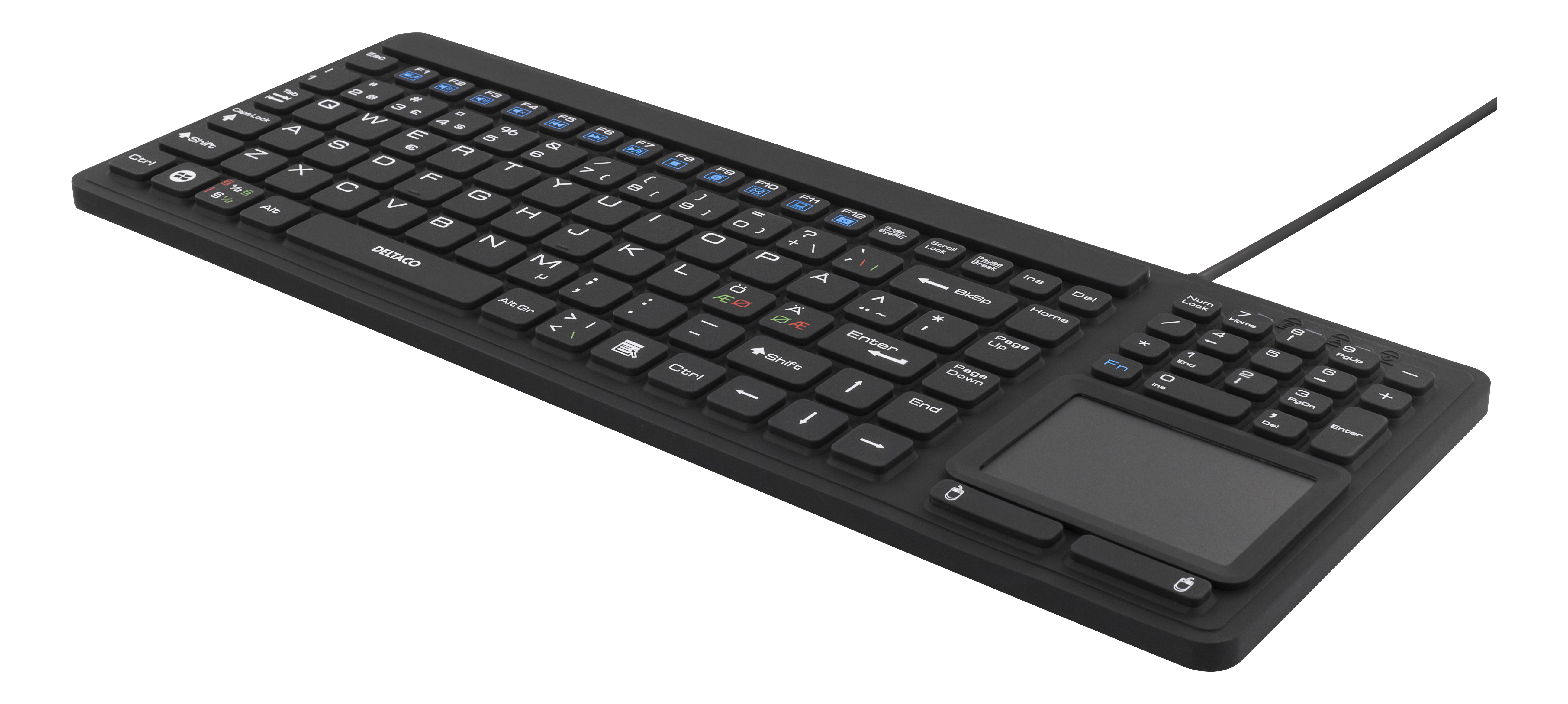 Rubberized keyboard with touchpad DELTACO IP68, 104 keys, black / TB-502