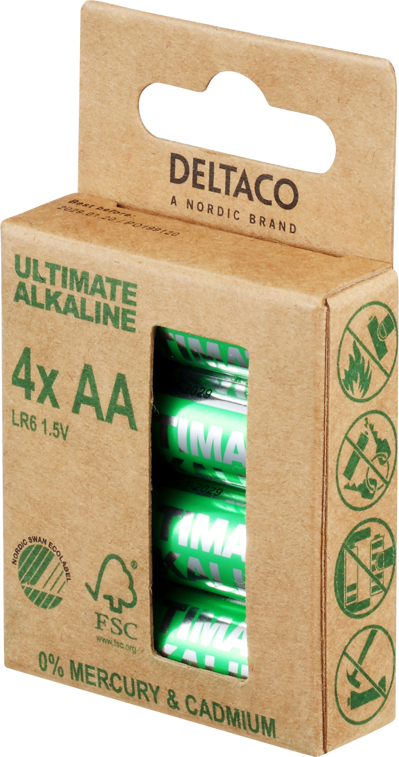 Ultimate Alkaline AA battery DELTACO Nordic Swan Ecolabelled, 4-pack / ULT-LR6-4P