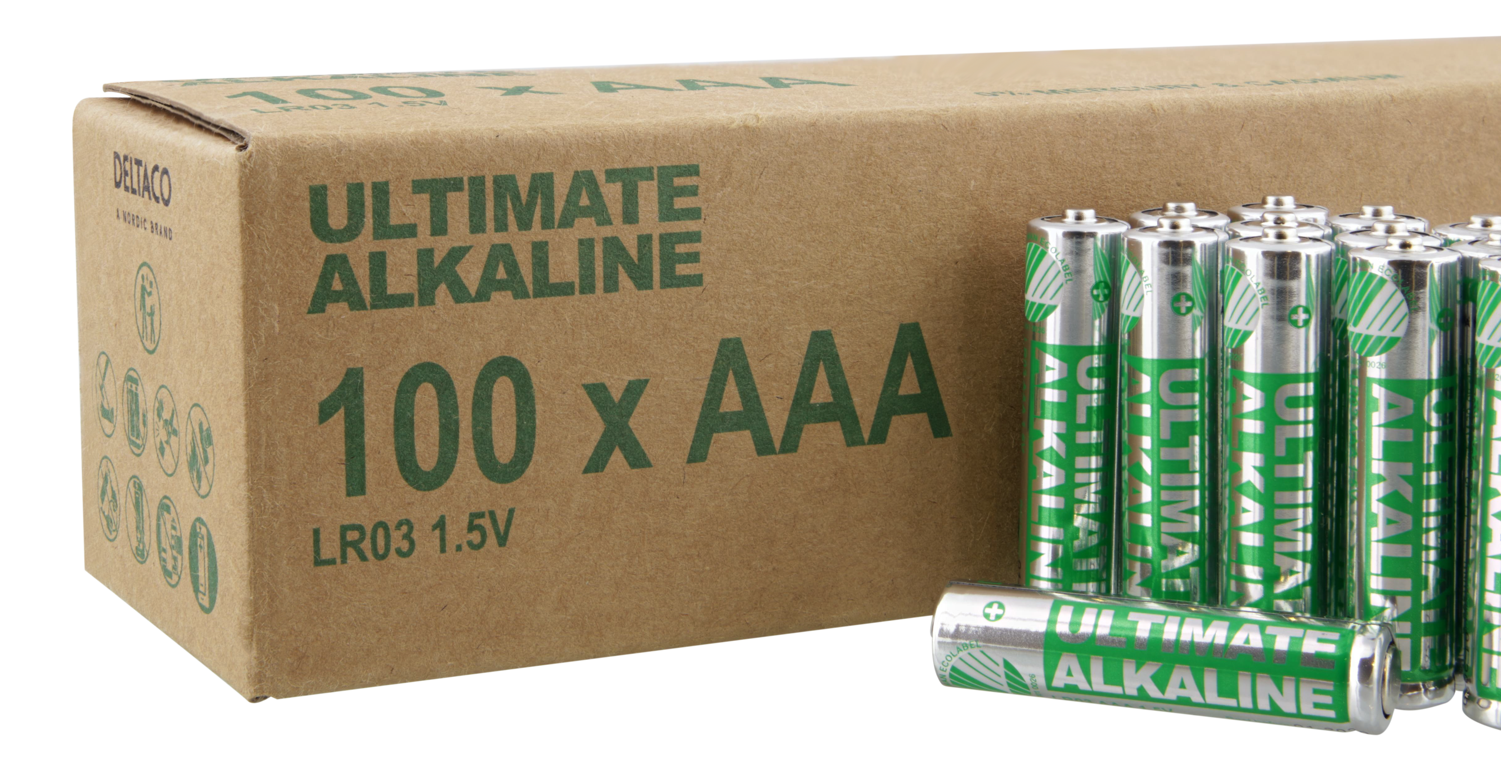 AAA battery DELTACO Ultimate Alkaline, LR03/AAA, Nordic Swan Ecolabelled, 100-pack / ULTB-LR03-100P