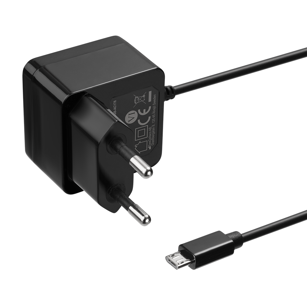 USB wall charger DELTACO fixed Micro USB cable, 1 m, black / USB-AC178