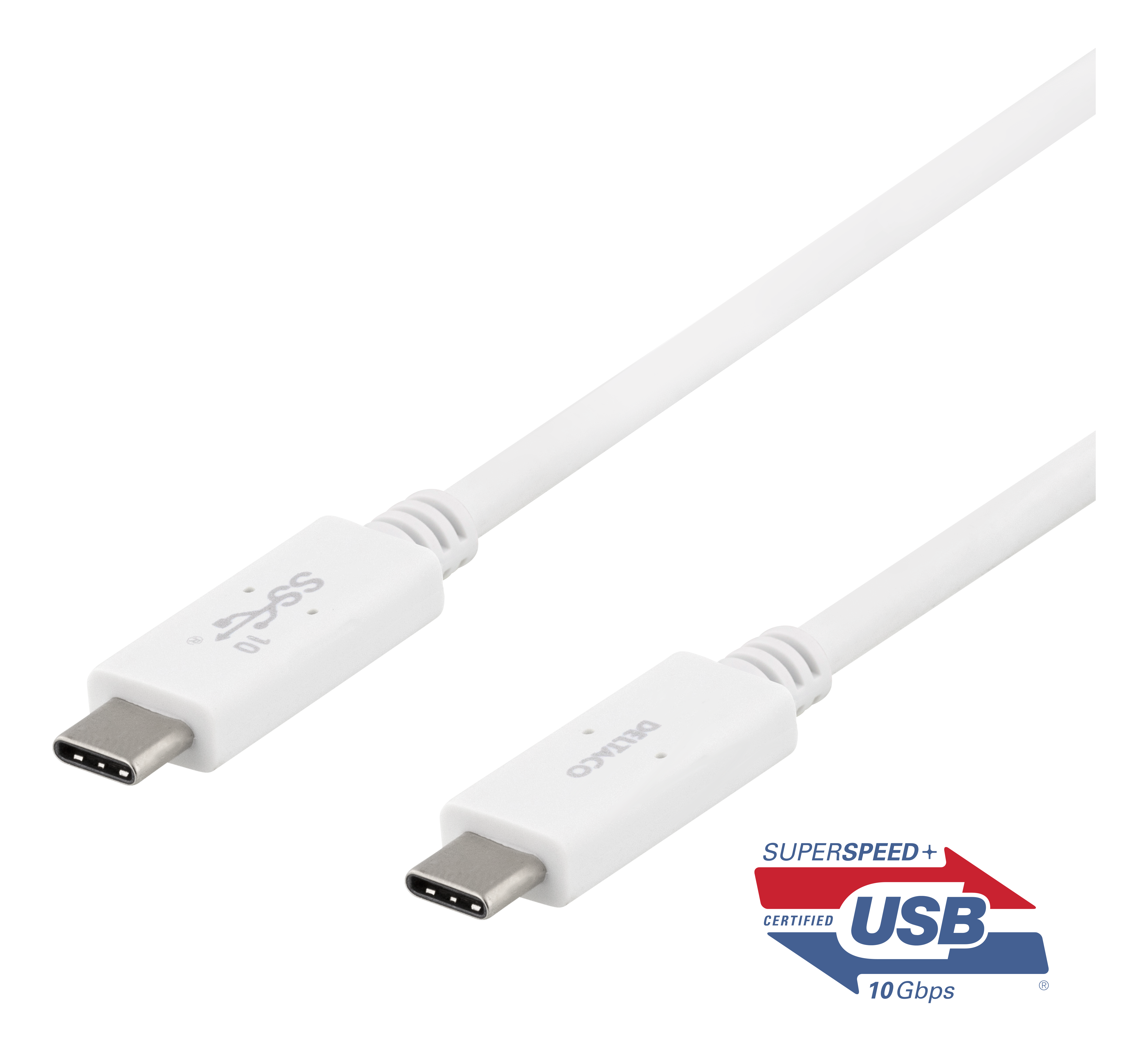 USB-C - USB-C cable DELTACO, 1m, USB 3.1 Gen 2, E-marker chipset, white / USBC-1407M