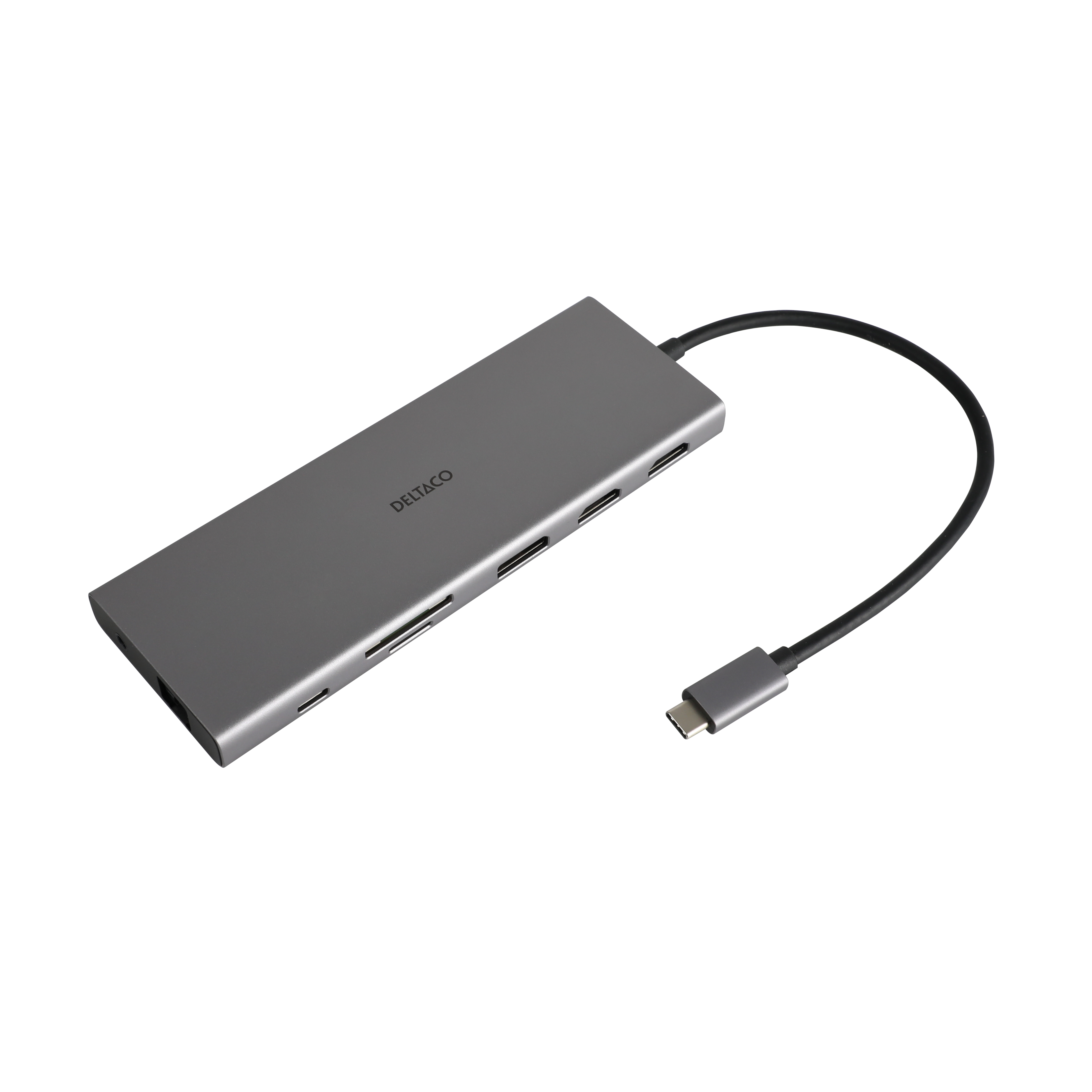 12-in-1 USB-C Docking station DELTACO, Triple display, 4K UHD 60 Hz, PD 85 W, silver / USBC-HDMI27 / 1902422