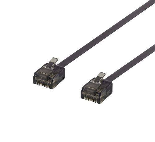 Patch cable DELTACO U/UTP Cat6a, flat, 0.15m, 1mm thick, black / UUTP-2077