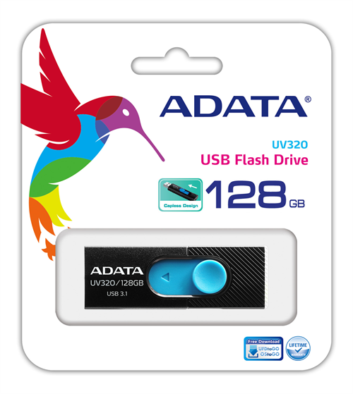 USB 3.1 memory A-DATA UV320, Gen 1, 128GB, up to 5 GB/s, black/blue / ADATA-323