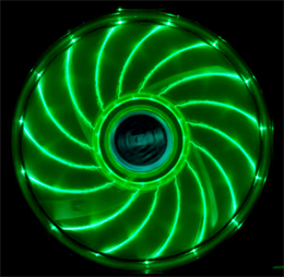 Akasa Vegas LED chassis fan, 120x120x25mm, 1200 RPM, 3-pin, 23.2 dBA, black / green / AK-FN091-GN
