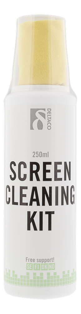 Screen cleaning kit DELTACO 250ml, non-alcoholic,  microfiber cloth, biodegradable / CK1008 