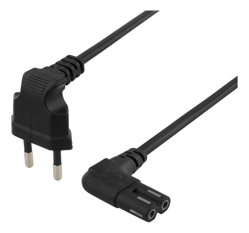 DELTACO ungrounded device cable, 2m, angled CEE 7/16 - IEC 60320, black DEL-109BM