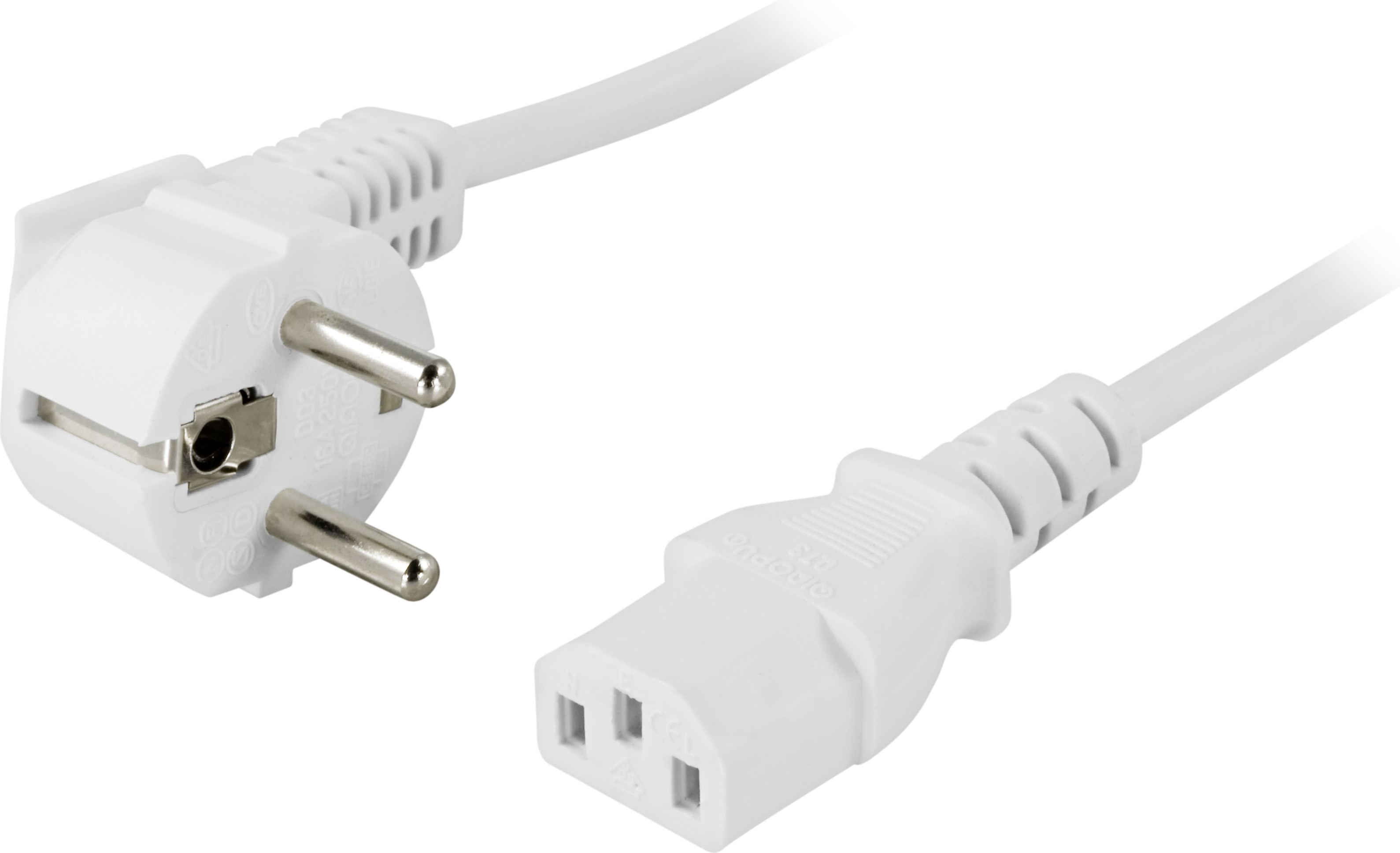 Cable DELTACO angled CEE 7/7 to straight IEC 60320 C13 , max 250V / 10A, 1m, white / DEL-109EV