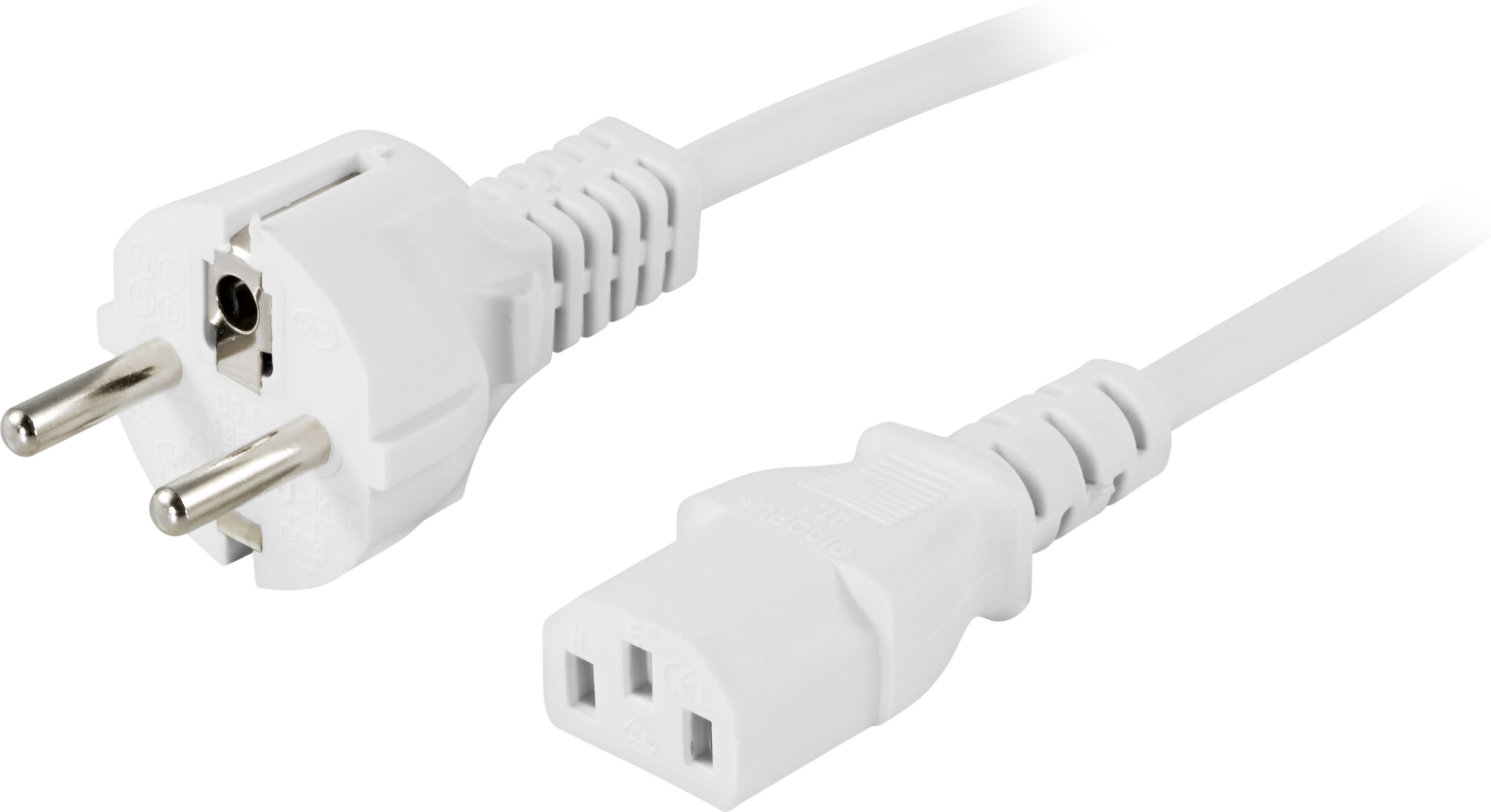 Grounded device cable DELTACO straight CEE 7/7 to straight IEC 60320 C13, max 250V / 10A, 2m, white / DEL-109MV