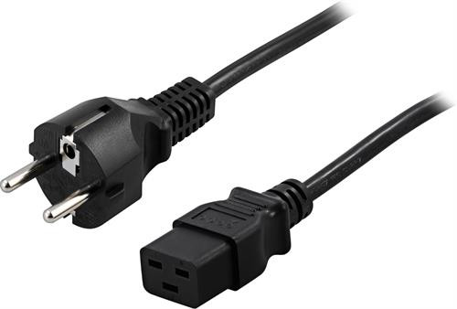 DELTACO earthed device cable for connection between unit and wall socket, straight CEE 7/7 to straight IEC 60320 C19 , max 250V / 16A, 2m, black DEL-109T
