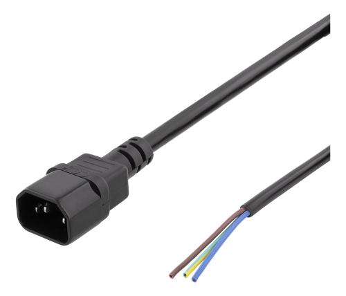 DELTACO C14 to open ended power cord, 2m, IEC C14, 10A, black / DEL-109UC