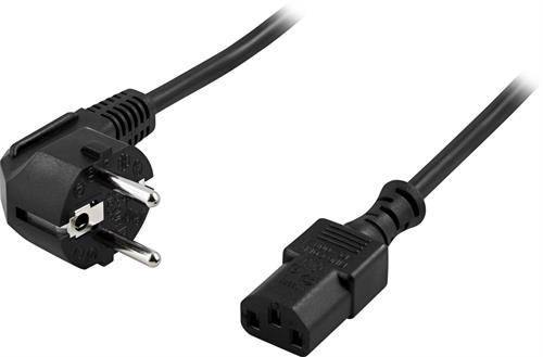 DELTACO grounded cable, angled CEE 7/7 to straight IEC 60320 C13, max 250V / 10A, 3m, black/ DEL-110