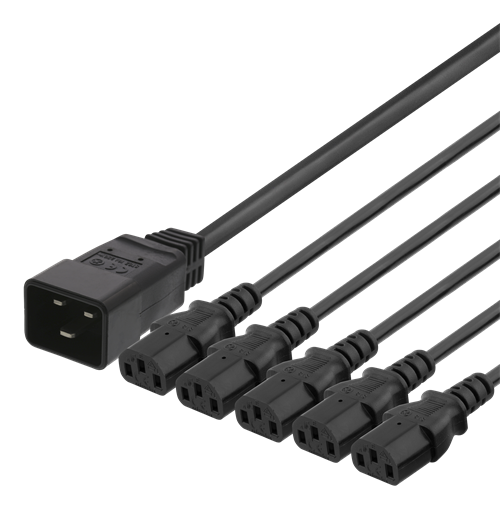 DELTACO Device cable IEC C20 to 5x IEC C13, 1m, 16A / 250V, Y-Splitter, black  DEL-113M