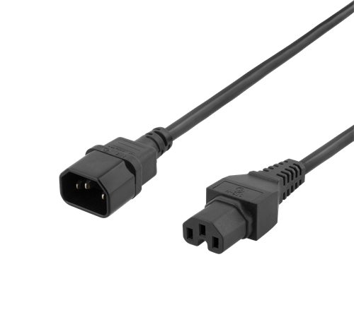 DELTACO extension cord IEC C15 - IEC C14, 1m, black DEL-116