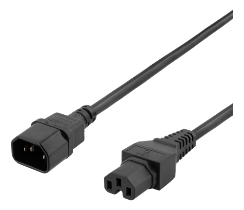 DELTACO 2m earthed cable IEC 6320 C15 - IEC 6320 C14, 250V/10A, black DEL-116B