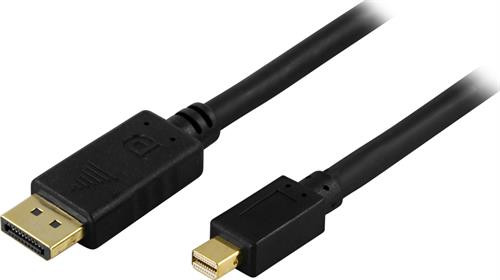 DELTACO DisplayPort - mini DisplayPort cable, Ultra HD in 30Hz, 10.8 Gb/s, black, 1.0m / DP-1111