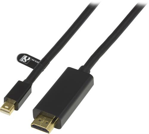Adapter DELTACO mini DisplayPort / HDMI, 2m, Full HD in 60Hz, 2m, black, 20-pin ha 19 pin pin  black / DP-HDMI204