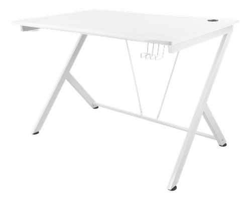 Gaming table DELTACO GAMING WHITE LINEG metal legs, PVC treated surface, built-in hanger for headset, white / GAM-055-W