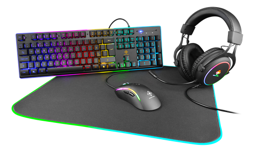 Gaming Kit DELTACO GAMING 4-in-1, UK, RGB, Headset / Keyboard / Mouse / Mousepad, black / GAM-084-UK