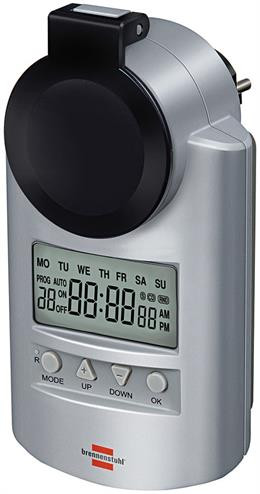 Timer for grounded outlets, 12 / 24h setting, display, 20 different programs, 240V / 16A / 3680W, NiMH batteries, pet protection, IP 44 Brennenstuhl silver / GT-464 