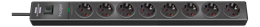 Brennenstuhl Hugo, power outlet with 8xCEE 7/4, 1xCEE 7/7, central switch, overvoltage protection, 2m, pet-protected, anthracite 1150610318 / GT-637