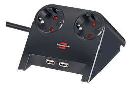 Brennenstuhl Desktop Power, Power Jack with USB Charging, 2xCEE 7/4 Output, 1xCEE 7/7 Connection, 2xUSB 2.1A, 1.8m Cable, Black 1153500222 / GT-653