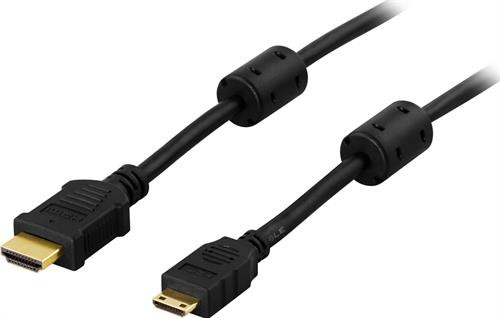 DELTACO HDMI cable, HDMI Type A male - Mini HDMI male, 4K, 5m, black  HDMI-1056