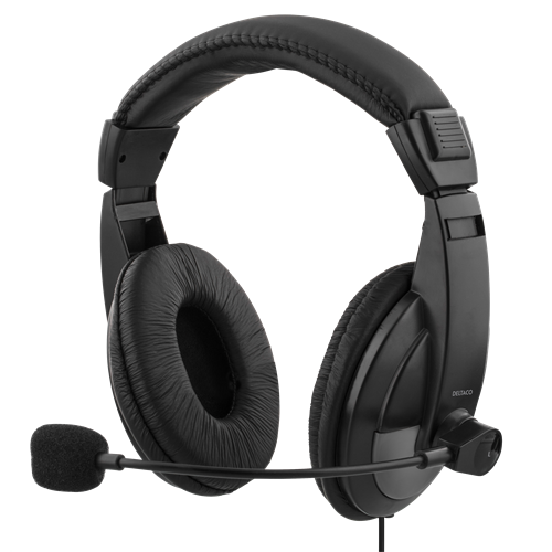 USB Headphone DELTACO with microphone, 96dB, black / HL-57
