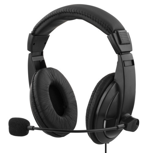 DELTACO headset, closed, volume control on cable, 2x3.5mm, 2m cable, black / HL-56