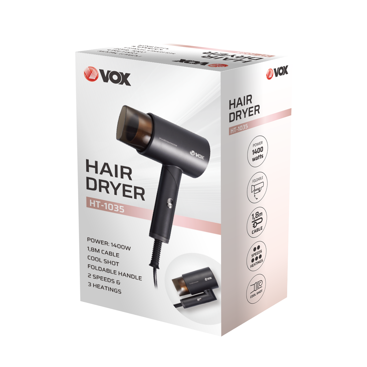 Travel hair dryer with foldable handle VOX HT1035