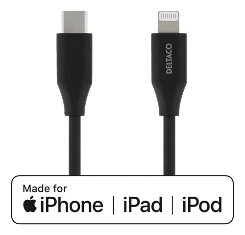 DELTACO USB-C to Lightning cable, 0.25m, 9V / 2A PD, 5V / 3A PD, 5V / 2.4A, USB 2.0, black / IPLH-301M