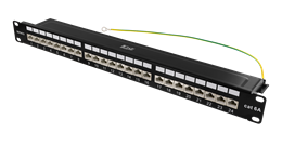 DELTACO 19 "patch panel, 24xRJ45, Cat6a, STP, 1U, 10Gbps, crown plinth, metal, black / PAN-200