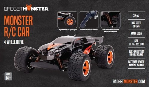 Monster car GADGETMONSTER  4-wheel drive, up to 30km/h, 100m range / GDM-1053