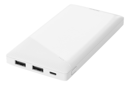 Powerbank DELTACO 10000 mAh, 2.1 A / 10.5 W, 37 Wh, 2x USB-A, white / PB-A1001