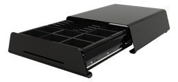 Box with electric opening, 8 coin compartments and 5 banknotes, steel, RJ11, black CX-350 / POS-325