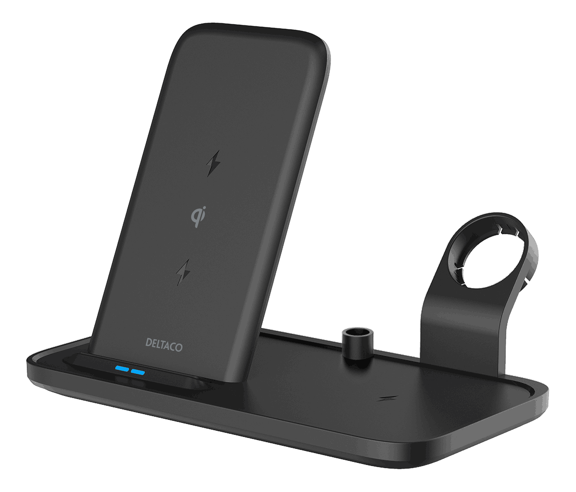 2-in-1 wireless charger DELTACO 10 W, 5 W, USB-A out 5 W, black / QI-1036