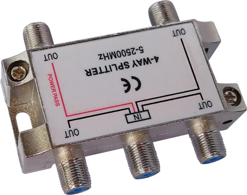 4-way splitter DELTACO F-connectors, 1 DC pass, ClassA / R00150043