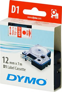D1, brand tape, 12mm, red text on transparent tape, 7m - 45012 DYMO / S0720520