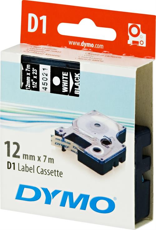 Tape DYMO D1 12mm x 7m, vinyl, white on black / S0720610 45021