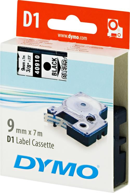 Tape DYMO D1 9mm x 7m, black on transparent / S0720670 40910