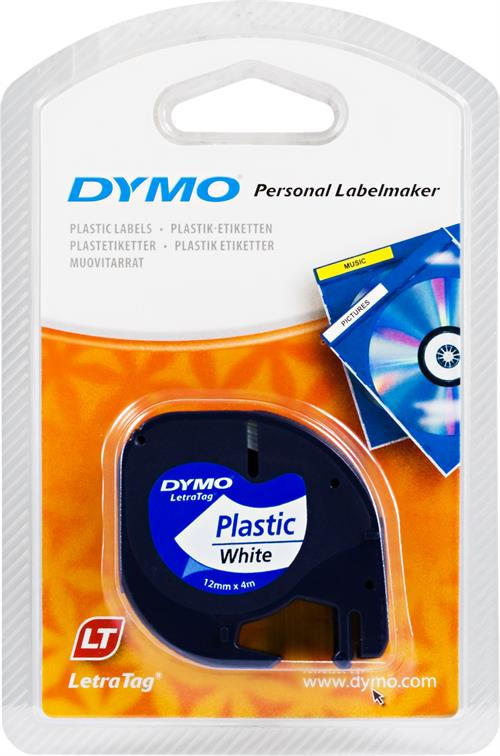 Tape DYMO LetraTag 12mm x 4m, plastic, black on white / S0721660 91221