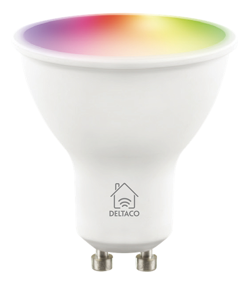 DELTACO SMART HOME LED lamp, GU10, WiFI 2.4GHz, 5W, 470lm, dimmable, 2700K-6500K, 220-240V, RGB SH-LGU10RGB