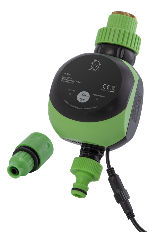 DELTACO SMART HOME smart water control, WiFi 2.4GHz, IP67, 9V, timer, 2-8 bar, black / green SH-OW01