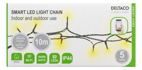 WiFi light chain DELTACO SMART HOME, 10m, 80 led, adapter, IP44 / SH-LW10M