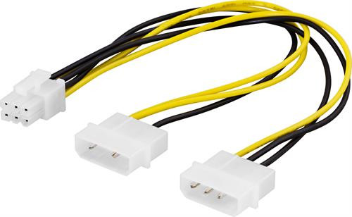 Adaptercable DELTACO 2x4 pin, 6-pin PCI-Express, 0.25m / SSI-45