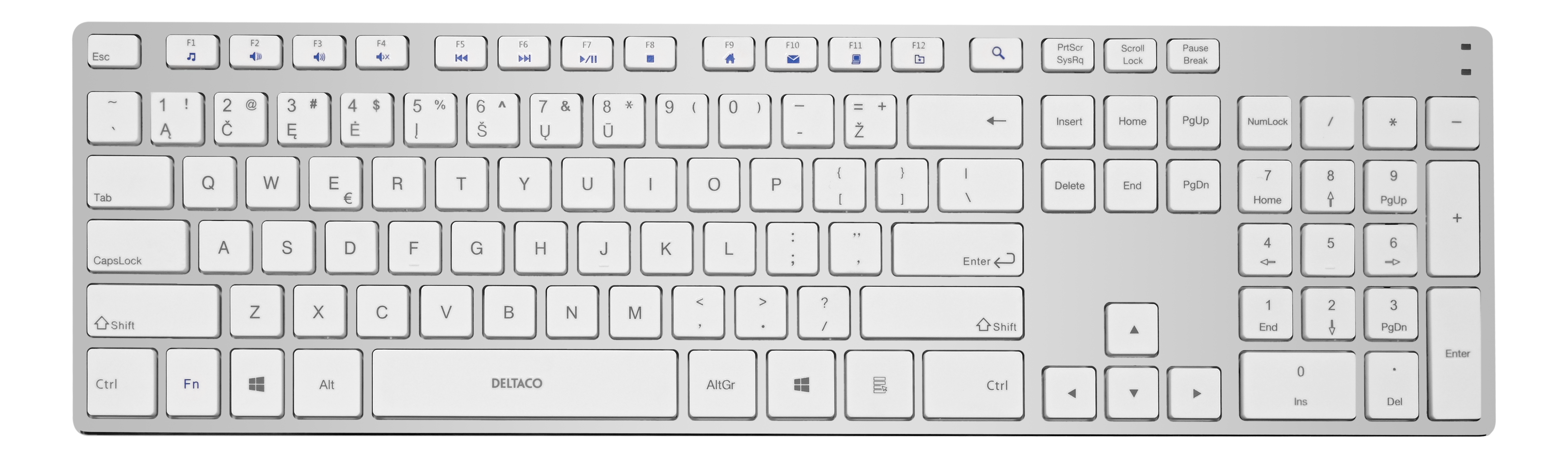 Wireless slim keyboard DELTACO USB receiver, LT layout, silver/white / TB-802-W-LT