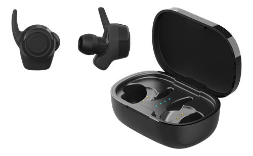 Earphones STREETZ Wireless stay-in-ear headphones with charging case, sweat resistant, BT 5, TWS, black / TWS-112