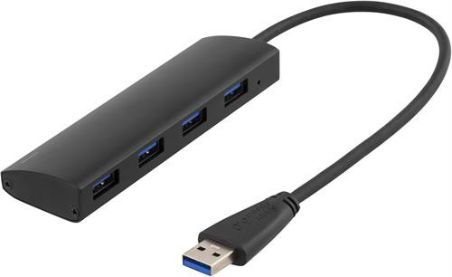 DELTACO USB 3.1 Gen 1 hub, 4xType A female, aluminum, 0.3m, black / UH-481