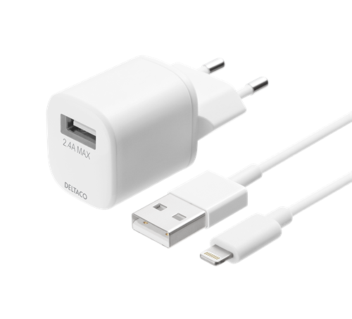 DELTACO wall charger with USB-A for Lightning cable, 1m, white  USB-AC181